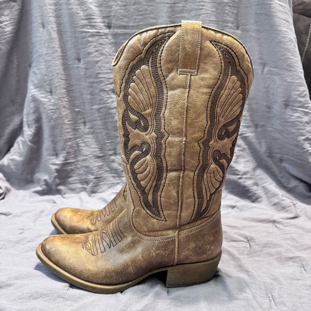 COCONUTS By Matisse CHANCE Tan VEGAN LEATHER Pull-On WESTERN Cowgirl Boots 8M